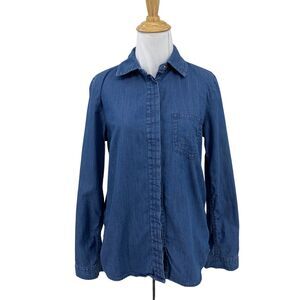Cece Nordstrom Chambray Top Womens XS Extra Small Blue Hidden Buttons Shirt